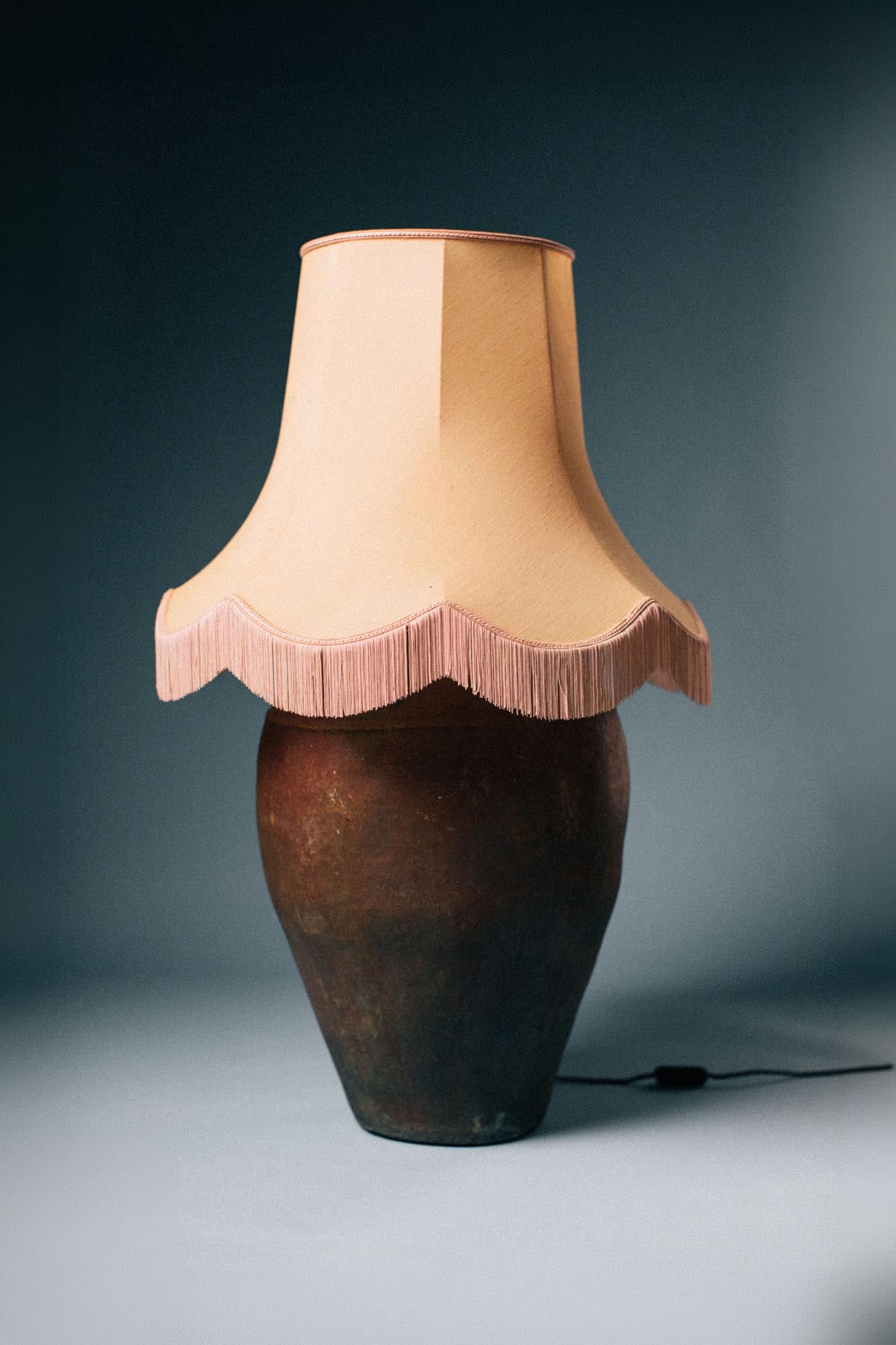 Large Fired Earth Armenian Terracotta Lamp