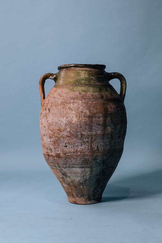 Olive Glazed Rim Double-Handled Terracotta Pot
