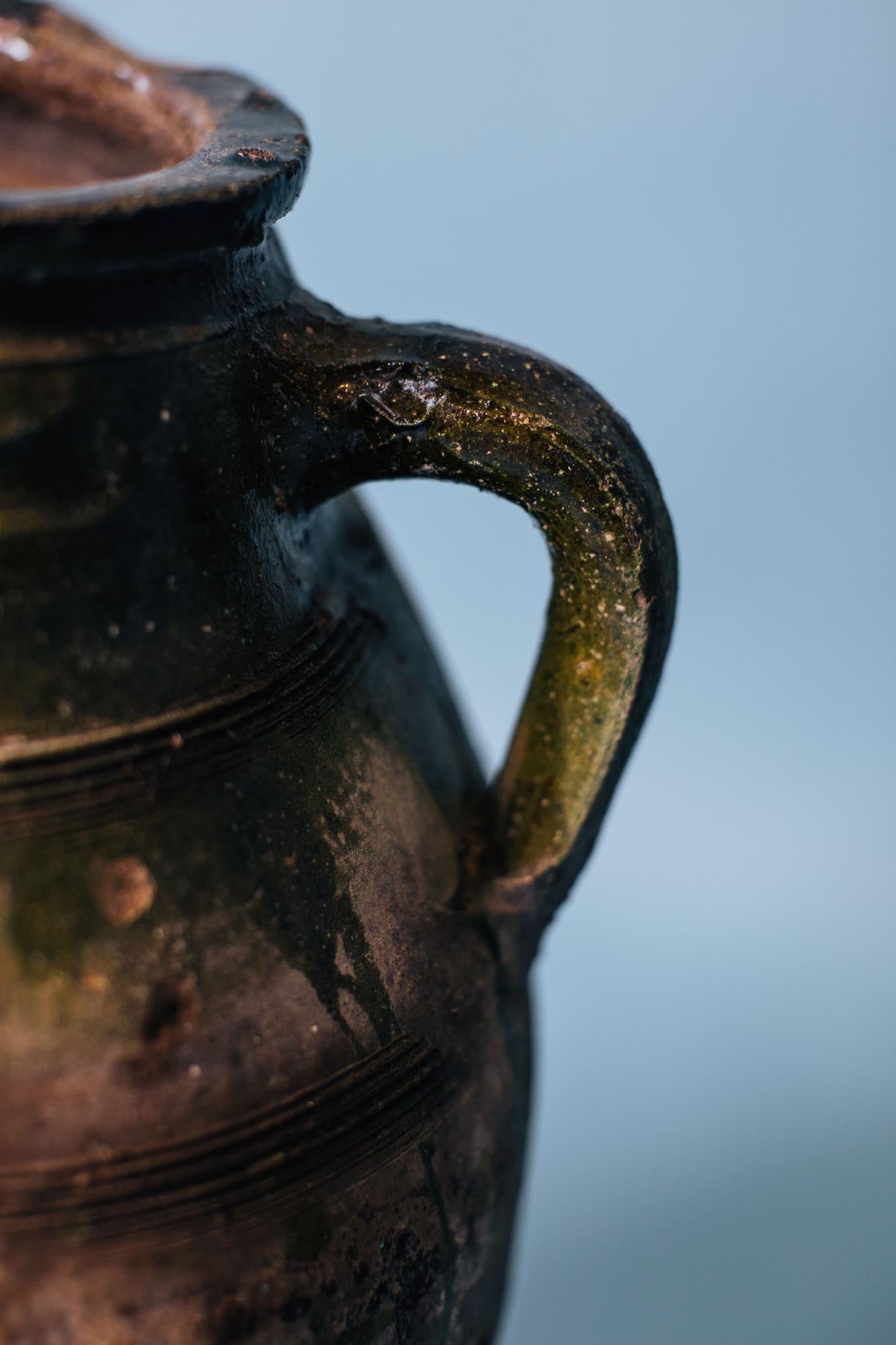 Olive Glazed Rim Double-Handled Terracotta Pot
