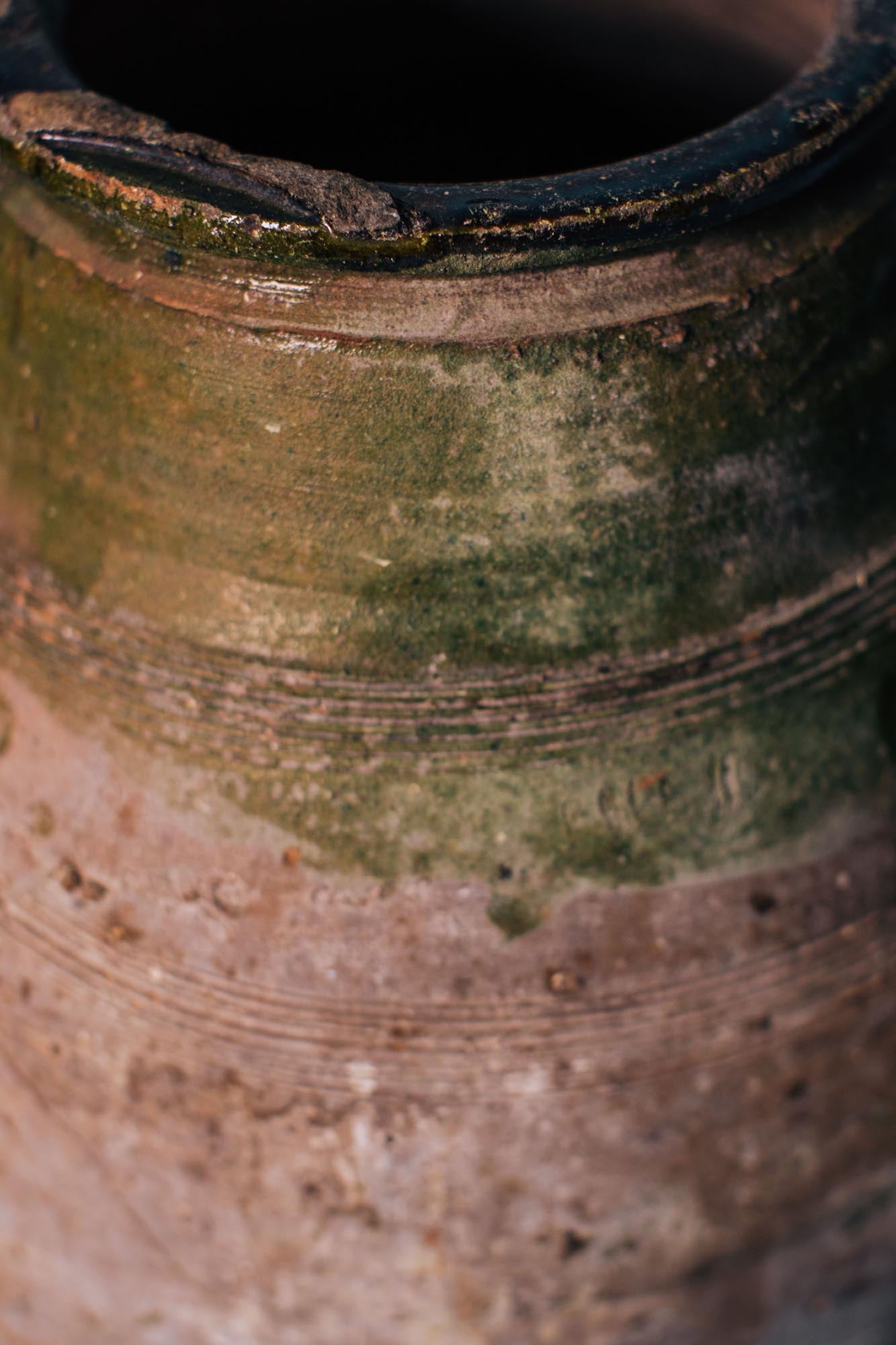 Olive Glazed Rim Double-Handled Terracotta Pot
