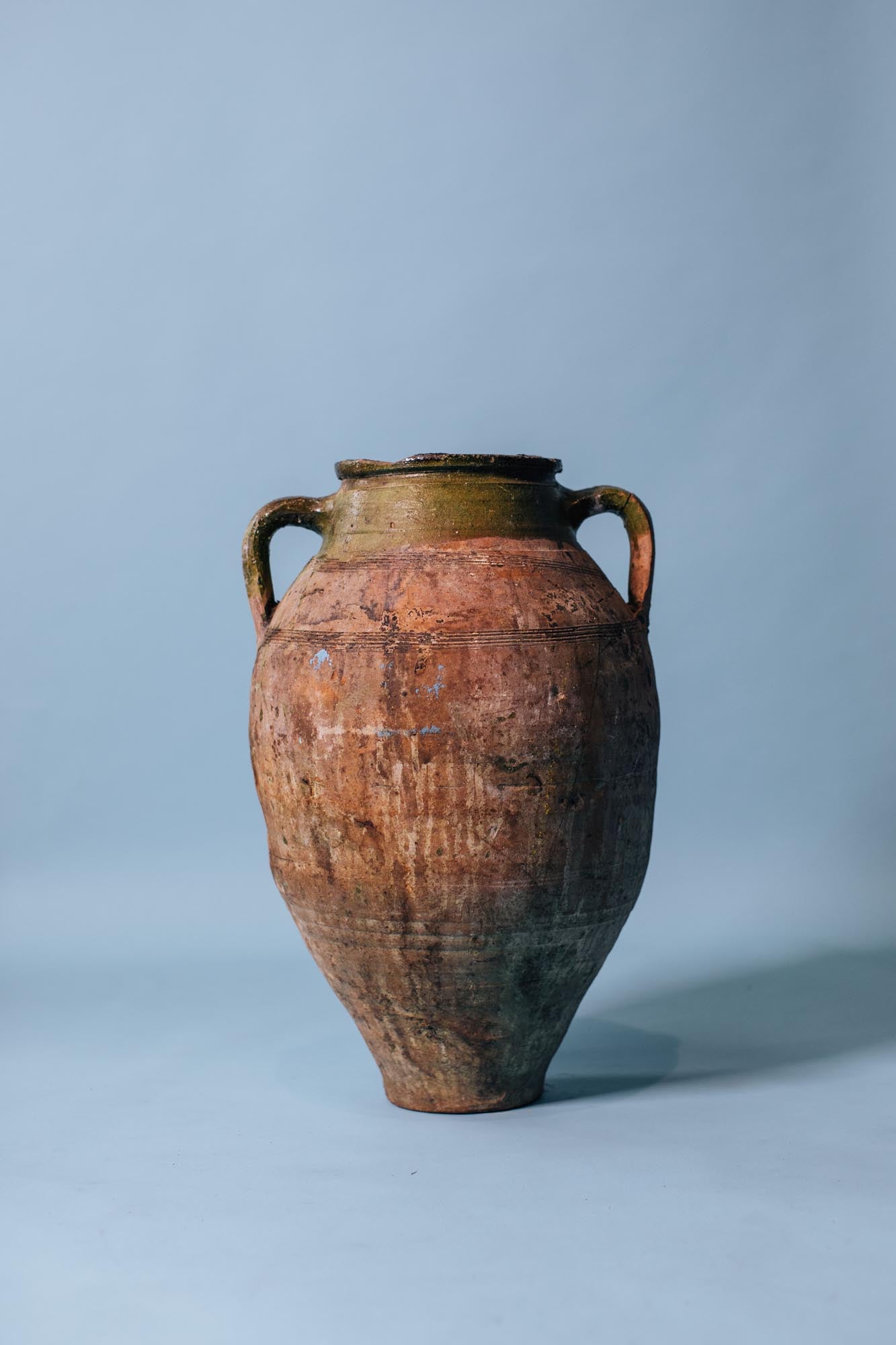 Olive Glazed Rim Double-Handled Terracotta Pot