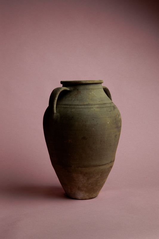 Olive-Toned Tapered Clay Jar