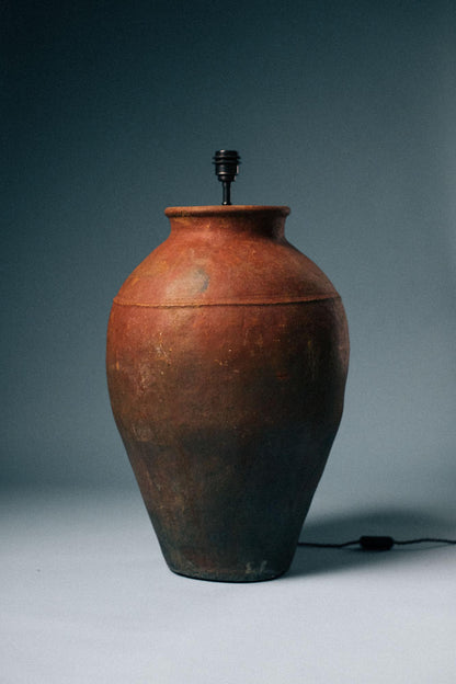 Large Fired Earth Armenian Terracotta Lamp