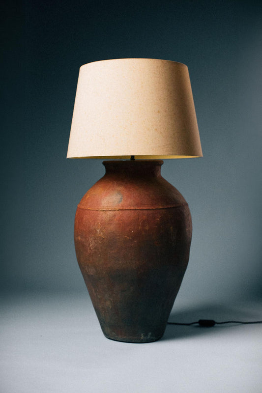 Large Fired Earth Armenian Terracotta Lamp