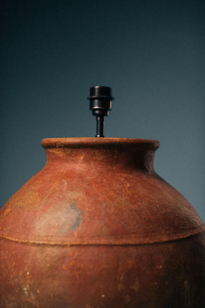Large Fired Earth Armenian Terracotta Lamp