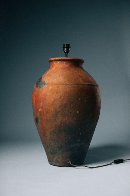 Large Fired Earth Armenian Terracotta Lamp