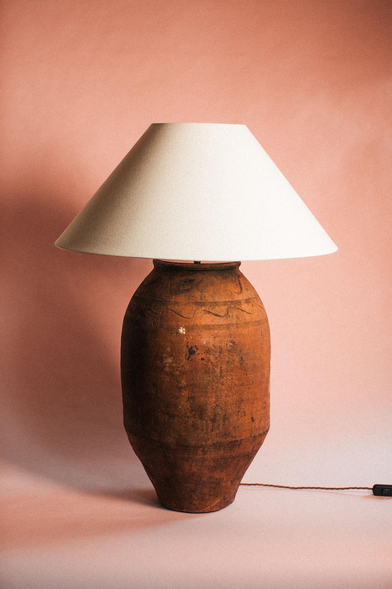 Carved Earth Terracotta Lamp