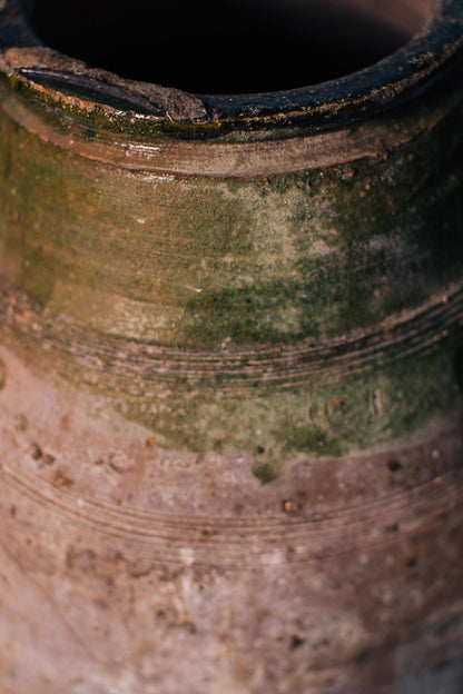 Olive Glazed Rim Double-Handled Terracotta Pot