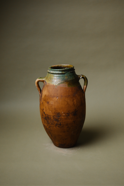 Glazed Rim Twin-Handled Terracotta Vase