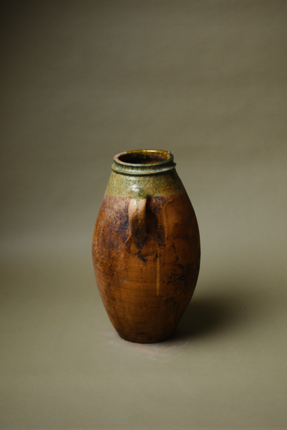 Glazed Rim Twin-Handled Terracotta Vase