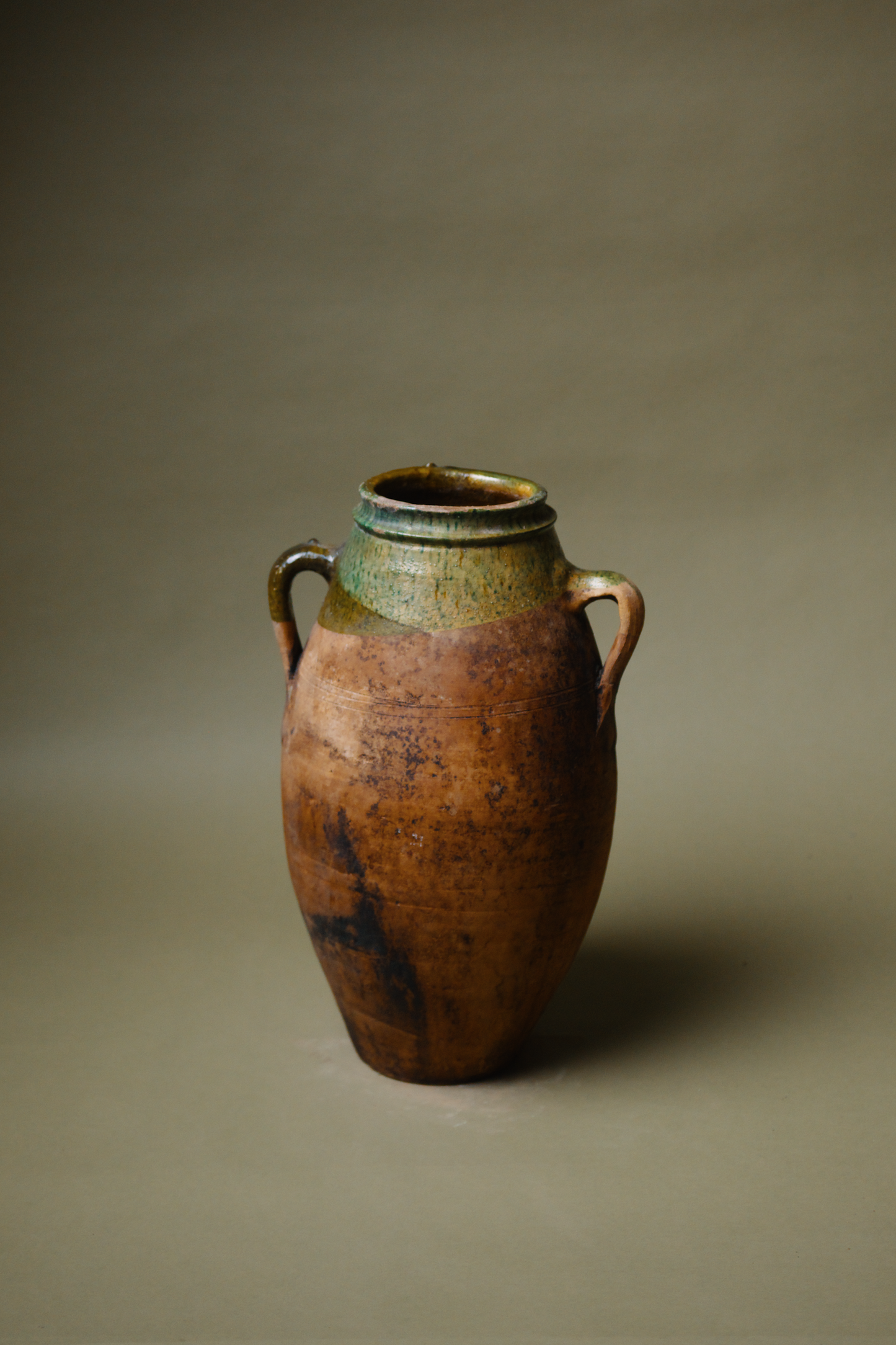 Glazed Rim Twin-Handled Terracotta Vase