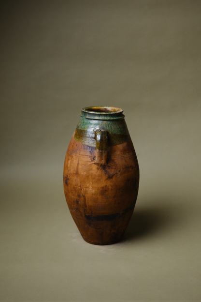 Glazed Rim Twin-Handled Terracotta Vase