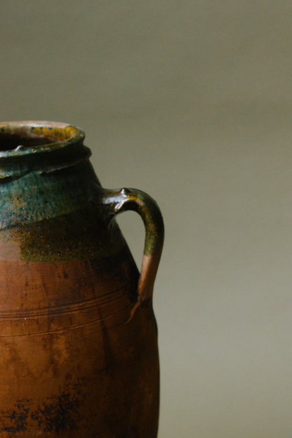 Glazed Rim Twin-Handled Terracotta Vase