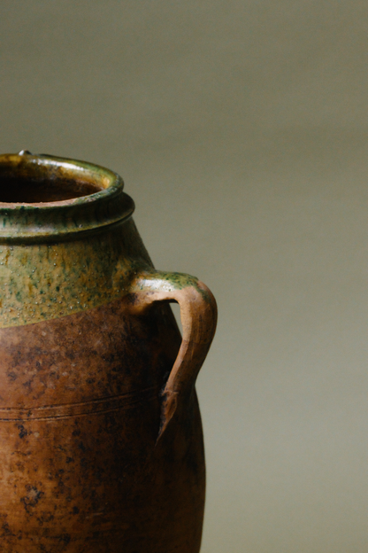 Glazed Rim Twin-Handled Terracotta Vase