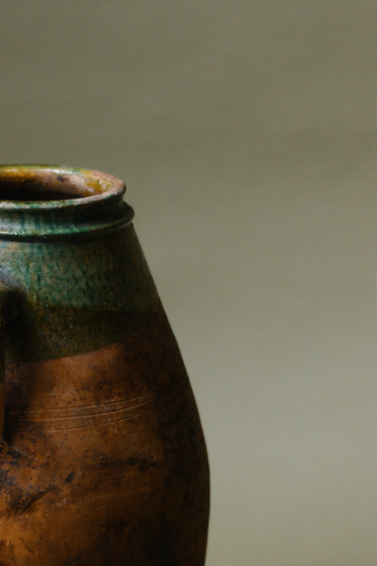 Glazed Rim Twin-Handled Terracotta Vase