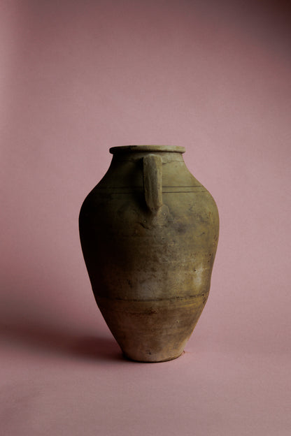 Olive-Toned Tapered Clay Jar