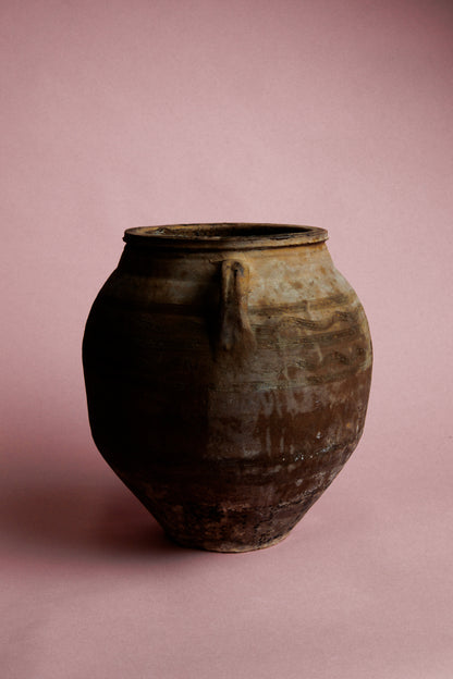 Earthy Brown Handled Storage Jar