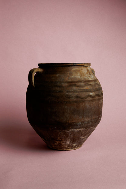 Earthy Brown Handled Storage Jar